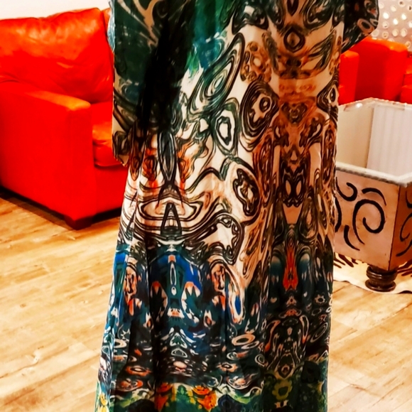 *LAST ONE**MANISH VAID- Silk Turquoise Emb.Pucci Island Prt. Kimono-NWT M - Picture 9 of 15